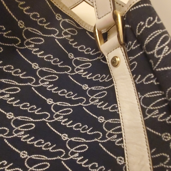 GUCCI RARE BAG VINTAGE NAVY PURSE WHITE LEATHER - Picture 9 of 16